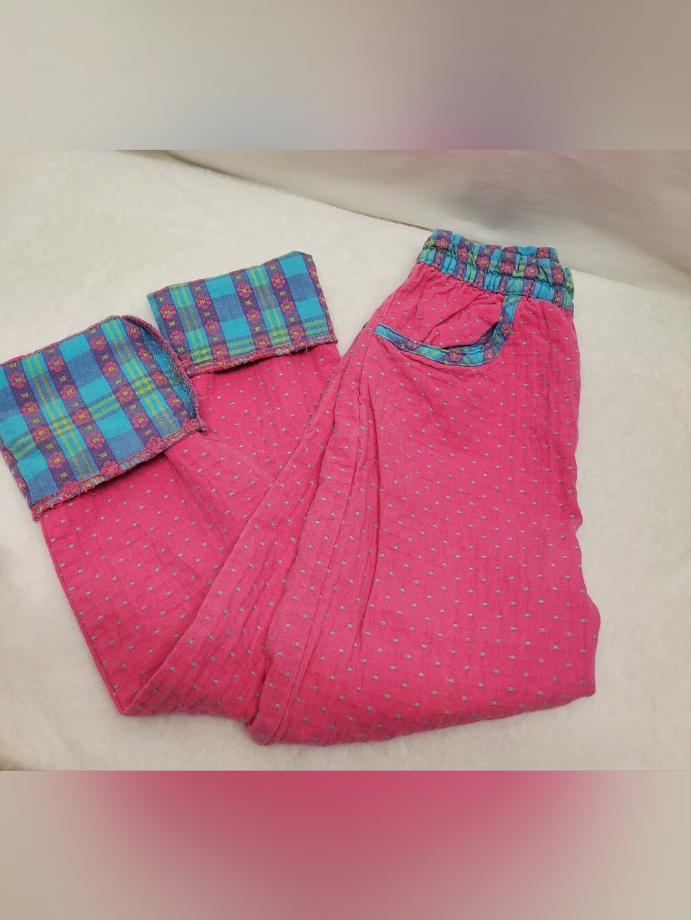 Rare 90s vintage oshkosh pants pink and teal plaid floral polkadot y2k pants